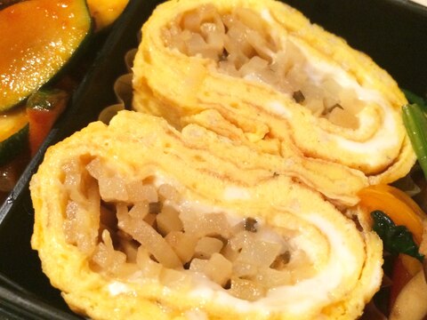 シャキシャキじゃがいもと塩昆布のしらす卵焼き